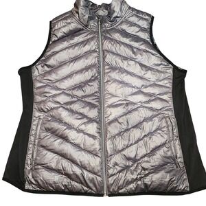 Calvin Klein Performance Metallic Silver Puffer Vest Black Side Panels 3X